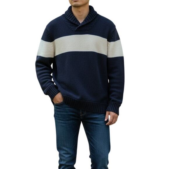 American Eagle Outfitters Other - American Eagle Blue White Knit Sweater Men Sz XL Shawl Collar Winter Cabin Style